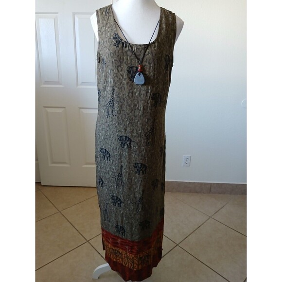 Vintage Kathie Lee Womens Maxi Safari Dress Sleeveless Neck Included ‎ M 8-10 - Picture 1 of 14